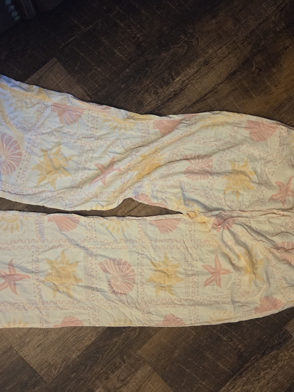 Women’s Wide Leg Beach Print Linen Pants - Pink & Yellow